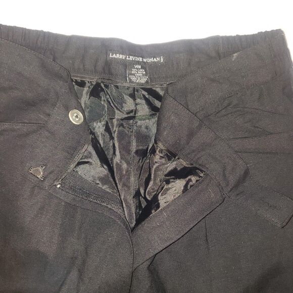 Larry Levine Woman Pants Womens 14W Black Linen Blend Beaded Hem Lined Cropped - Picture 7 of 8
